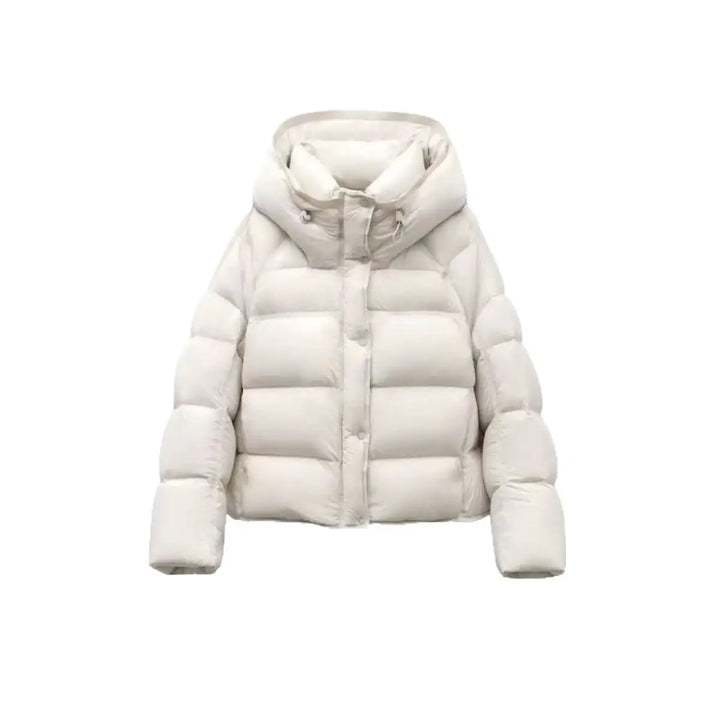Cremefarbene Daunenjacke mit Kapuze, gesteppt, Wintermode von IsabellBoutique030
