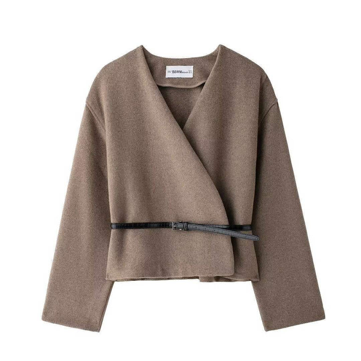 Kurze braune Damenjacke mit Gürtel, Mode, Winter, IsabellBoutique030