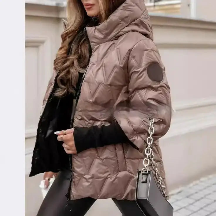 Steppjacke Damen in Braun mit Kapuze, stilvoll, IsabellBoutique030