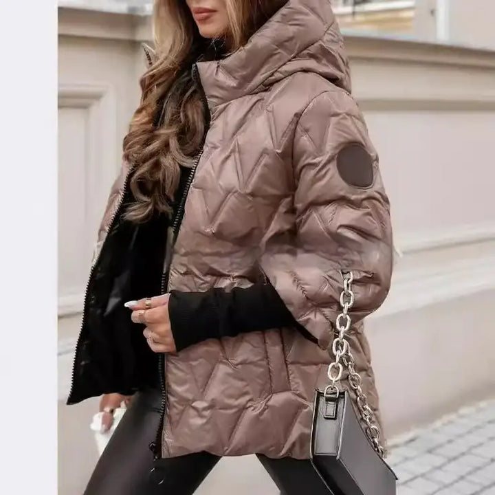 Steppjacke Damen in Braun mit Kapuze, stilvoll, IsabellBoutique030