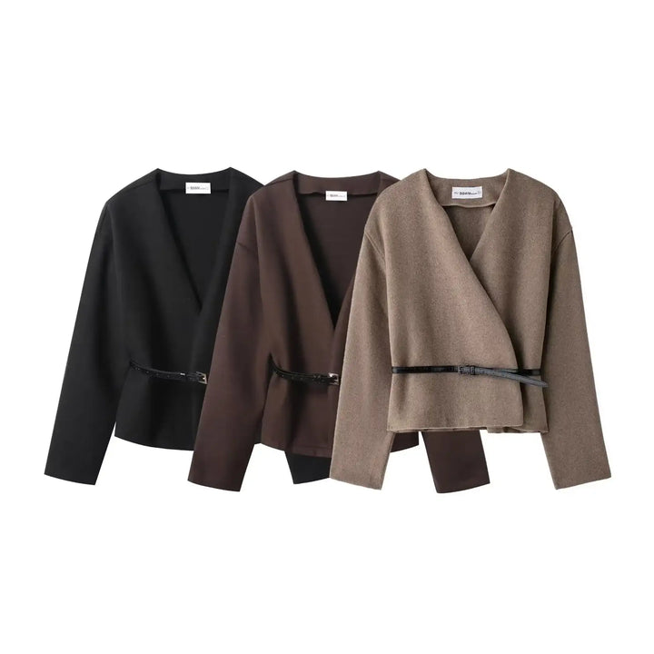 Schwarze, braune ve beige Blazer mit Gürtel. Trendige Damenmode bei IsabellBoutique030