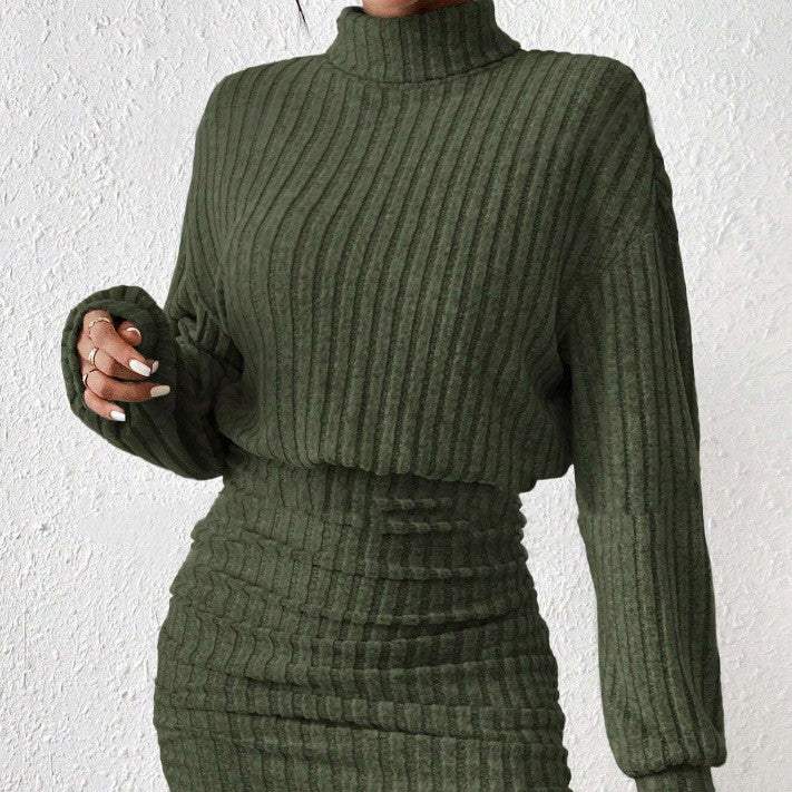 Langarm-Strickanzug mit hohem Kragen und Rippstrick-Design - Damenmode online kaufen | Isabell Boutique