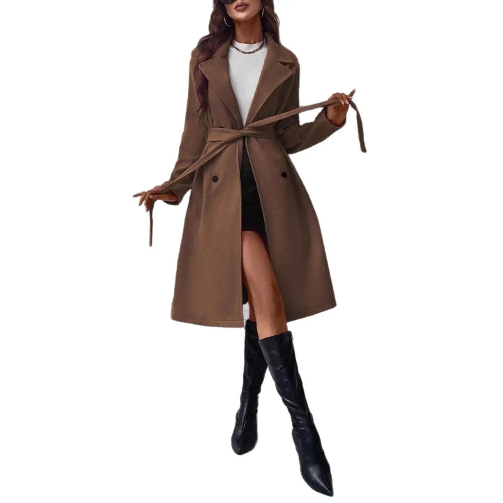 Brauner Wollmantel mit Gürtel, Outfit für Damen, elegantes Design, IsabellBoutique030