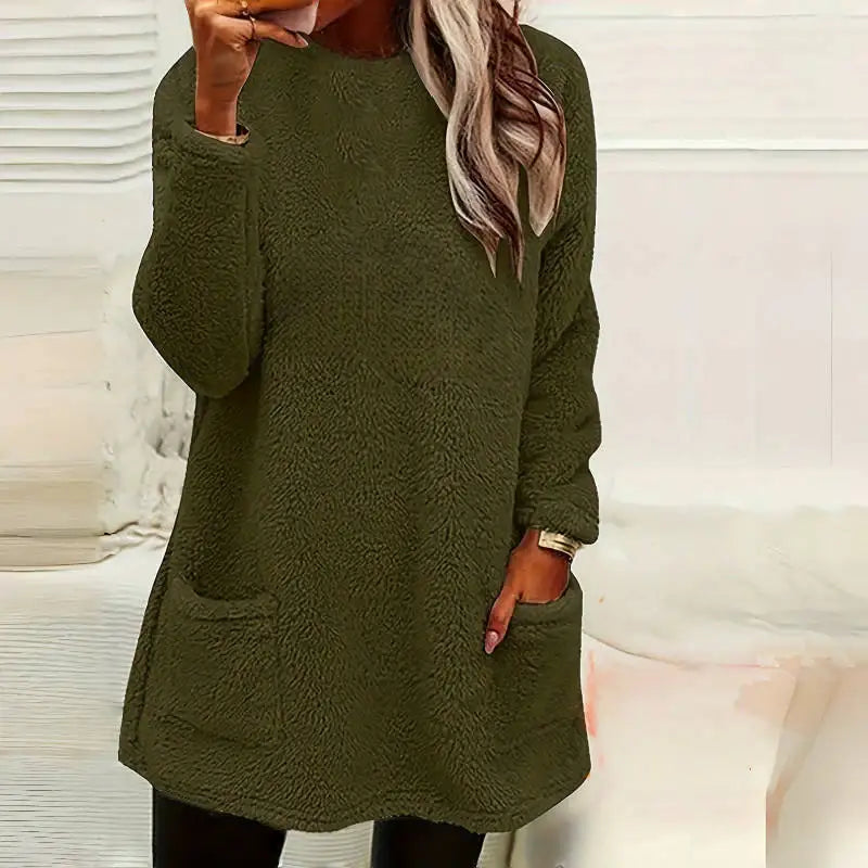 Damen Langarm Plüsch Hoodie T-Shirt mit Taschen - Damenmode online kaufen | Isabell Boutique