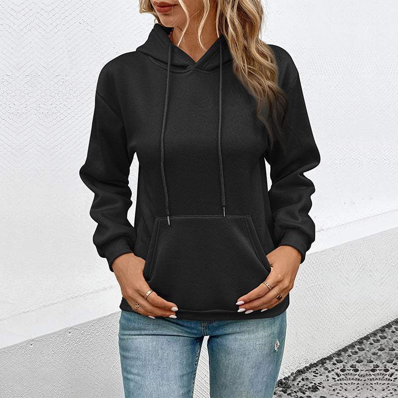 Grenzüberschreitender Langarm Hoodie in Unifarbe - Damenmode online kaufen | Isabell Boutique