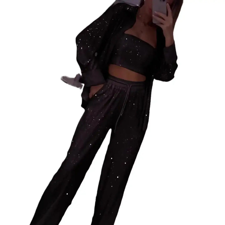 Loose Sequins Jacket Tube Top Three-piece Suit - Damenmode online kaufen | Isabell Boutique