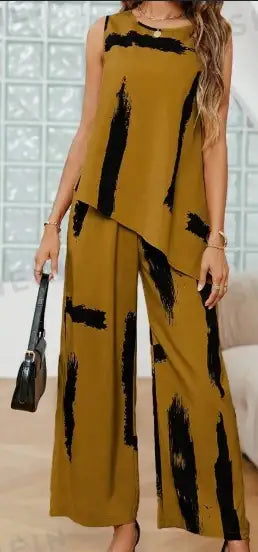 Ärmelloses Print Top mit Weiter Hose – Damen Zweiteiler Set - Damenmode online kaufen | Isabell Boutique