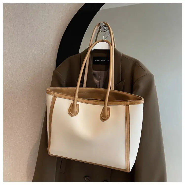 Weiß-braune Tote-Bag, Umhängetasche, Blazer, Damenmode, IsabellBoutique030