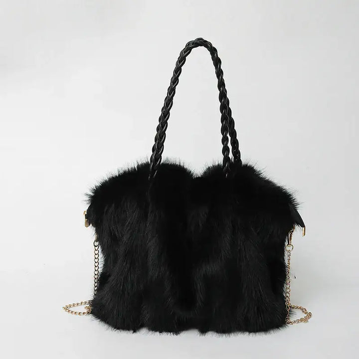 Neue Hochwertige Plüsch Schultertasche mit Faltenoptik in Kunst-Fuchsfell Design - Damenmode online kaufen | Isabell Boutique