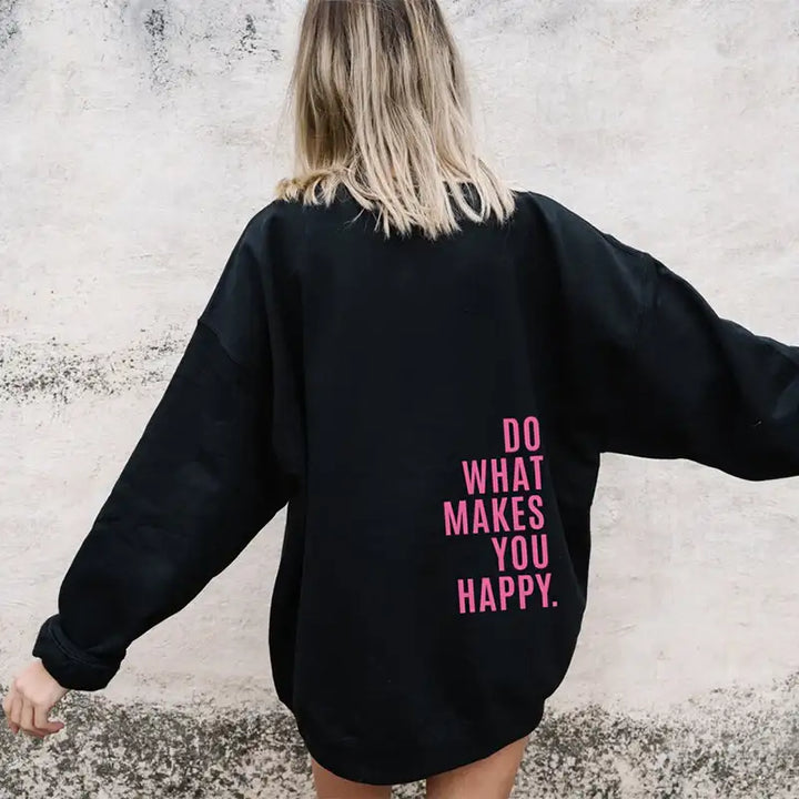 Lockerer Sport Hoodie mit „Do What Makes You Happy“ Print – Kapuzen Sweatshirt - Damenmode online kaufen | Isabell Boutique