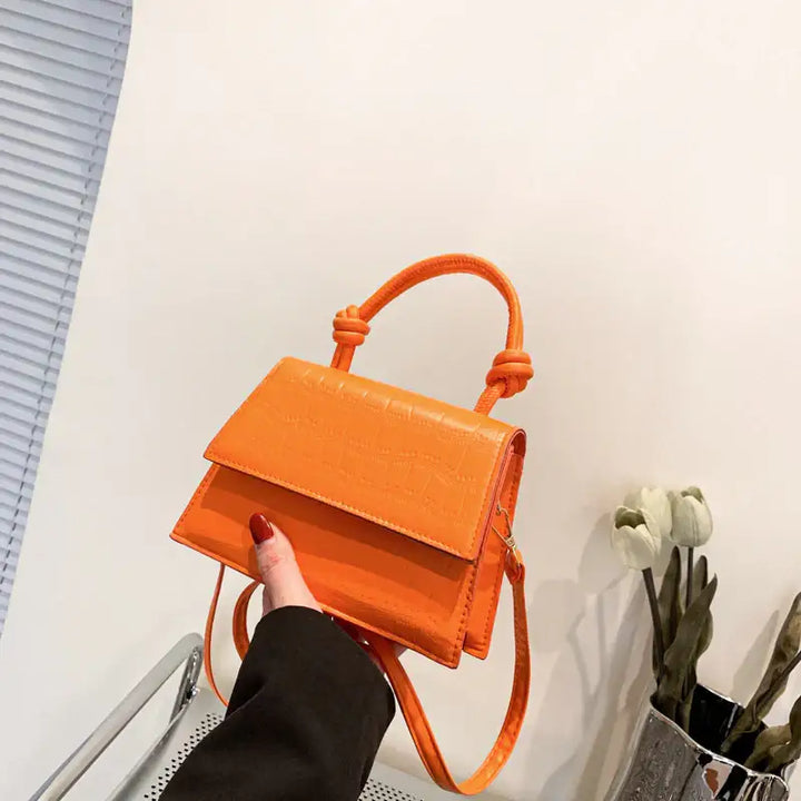 Orange Handtasche mit Krokodil-Optik, Umhängetasche, stilvoll, IsabellBoutique030