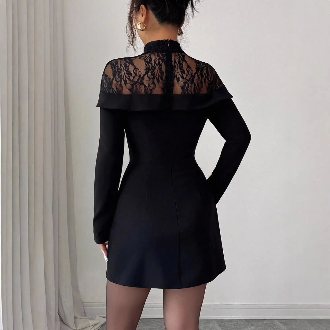 Schwarzes Minikleid mit Spitze, elegantes Damenmode für IsabellBoutique030