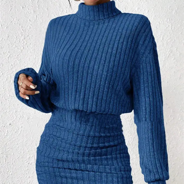 Langarm-Strickanzug mit hohem Kragen und Rippstrick-Design - Damenmode online kaufen | Isabell Boutique