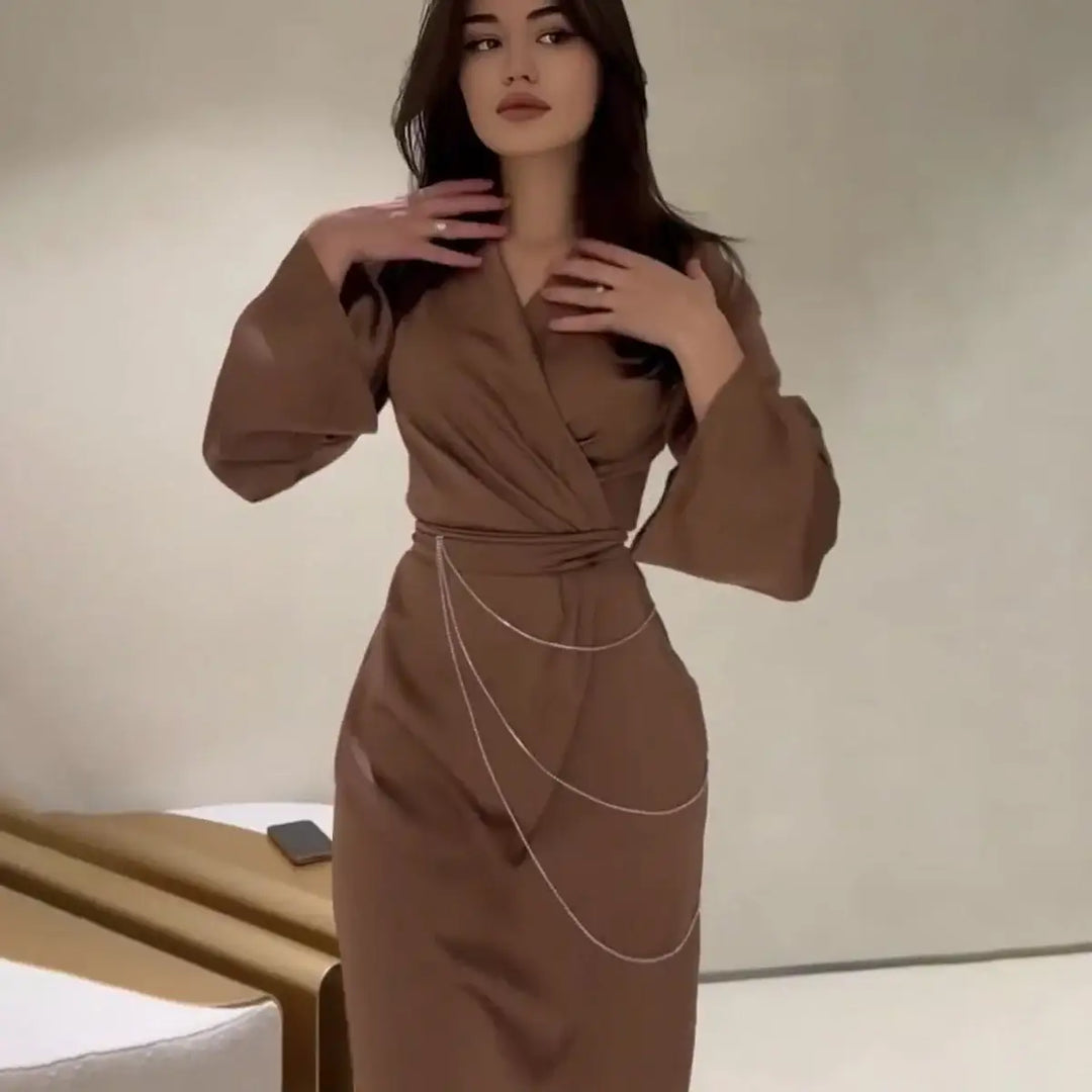 Women's Solid Color Elegant Long Waist Dress - Damenmode online kaufen | Isabell Boutique