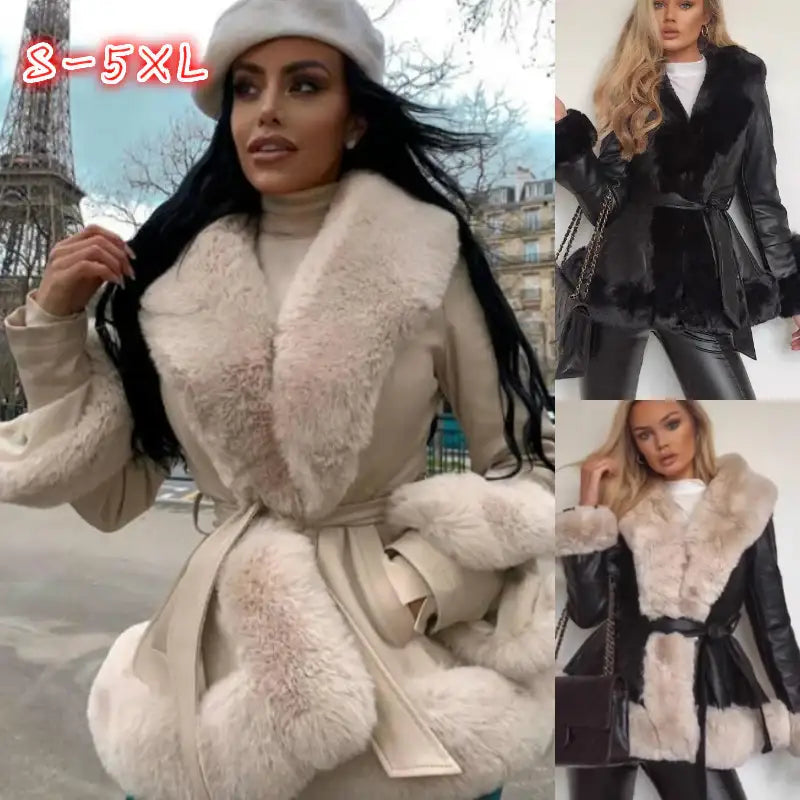 Creme Kunstfell Jacke mit Gürtel, Damenmode, Stilvoll, IsabellBoutique030
