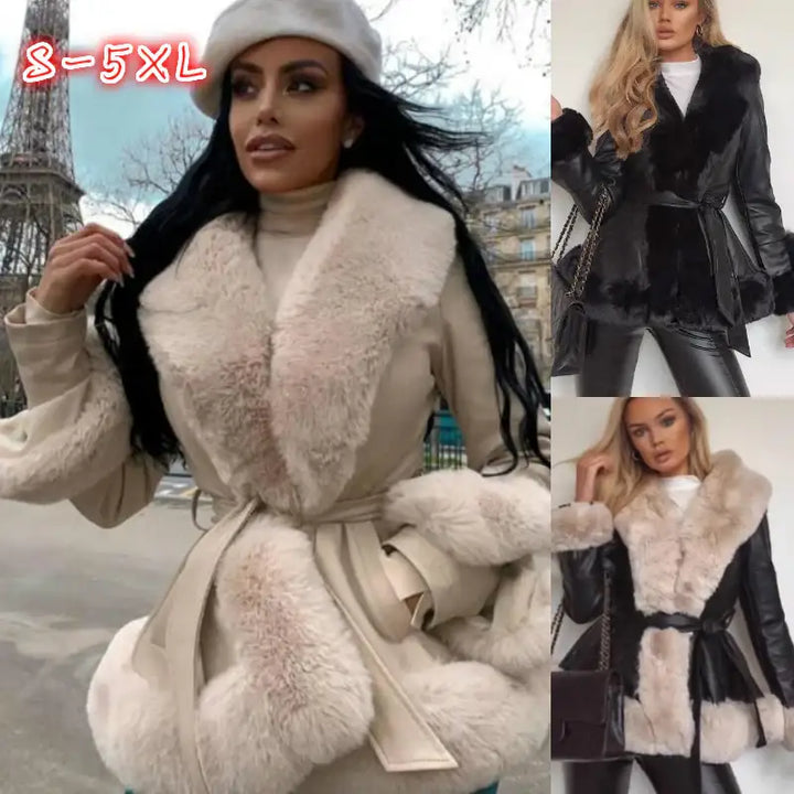 Creme Kunstfell Jacke mit Gürtel, Damenmode, Stilvoll, IsabellBoutique030