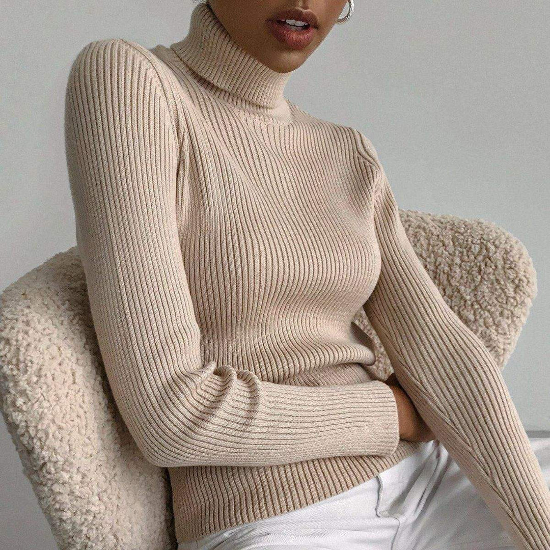Beigefarbener Rollkragenpullover, Rippstrick, Damenmode von IsabellBoutique030
