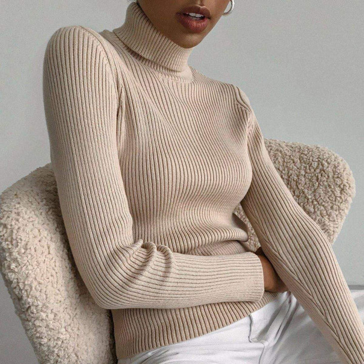 Beigefarbener Rollkragenpullover, Rippstrick, Damenmode von IsabellBoutique030