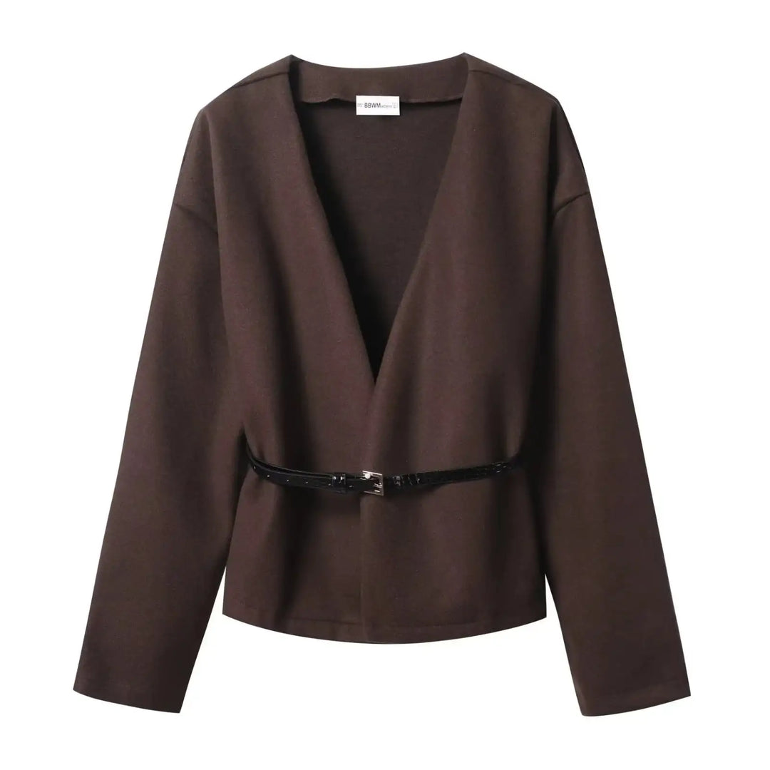 Braune Damenjacke mit Gürtel, eleganter Stil, bei IsabellBoutique030