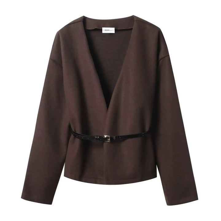 Braune Damenjacke mit Gürtel, eleganter Stil, bei IsabellBoutique030