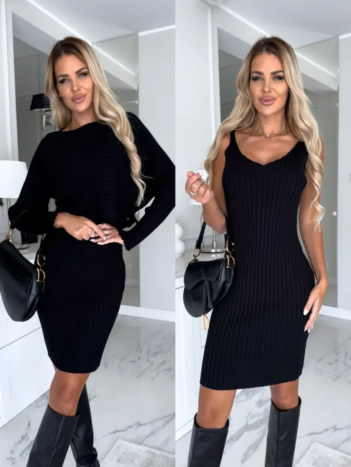 Schwarze Strickkleider für Damen, verschiedene Stile bei IsabellBoutique030