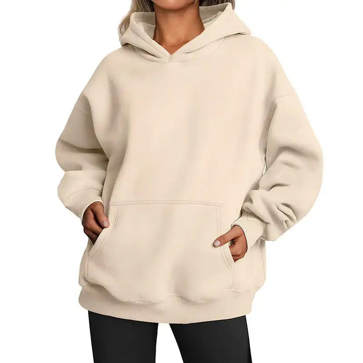 Damen Hoodie mit Taschen – Modisches Einfarbiges Oversize Sweatshirt mit Kapuze - Damenmode online kaufen | Isabell Boutique