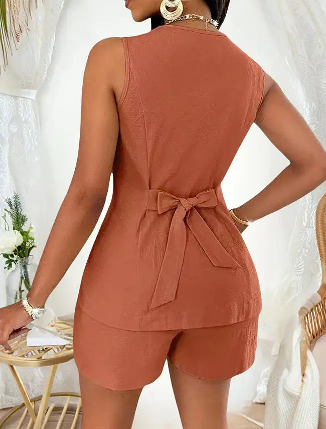 Modische und bequeme Damenbluse im europäischen und amerikanischen Stil mit Schnürdetail und kurzen Ärmeln - Damenmode online kaufen | Isabell Boutique