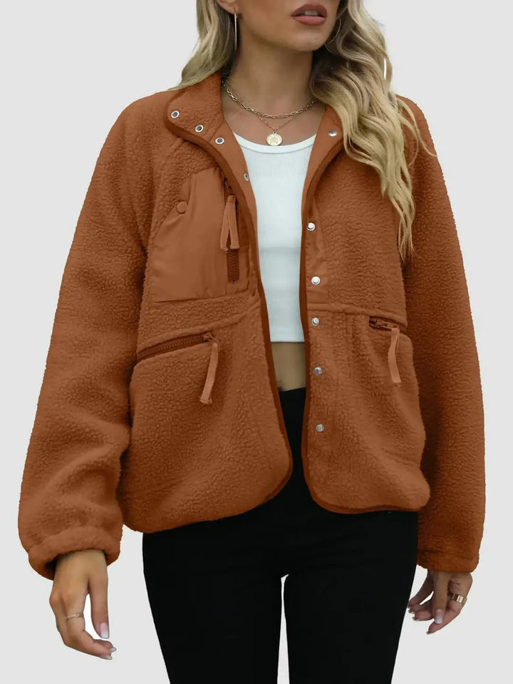 Braune Teddyfelljacke für Damen, mit Taschen, IsabellBoutique030