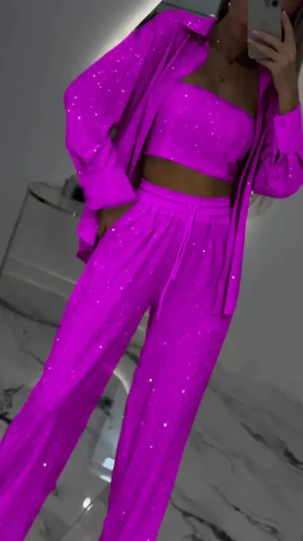 Loose Sequins Jacket Tube Top Three-piece Suit - Damenmode online kaufen | Isabell Boutique