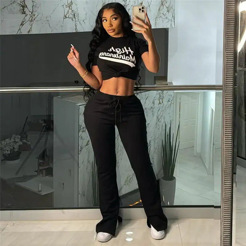 Lässiger Digitaldruck Slim-Fit Bauchfreier Damen-Hosenanzug - Damenmode online kaufen | Isabell Boutique