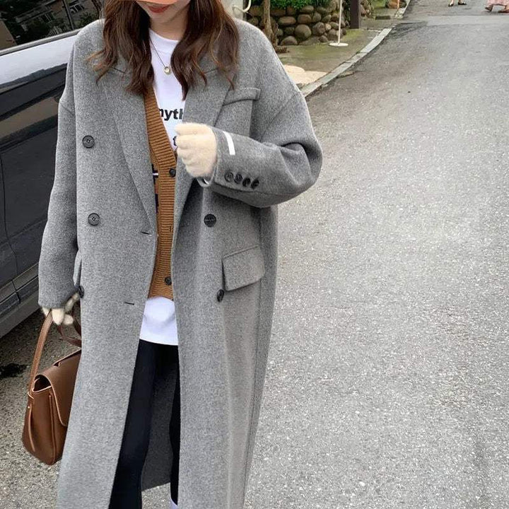 Grauer Wollmantel, Oversized-Schnitt, mit Knöpfen, für Damen, IsabellBoutique030
