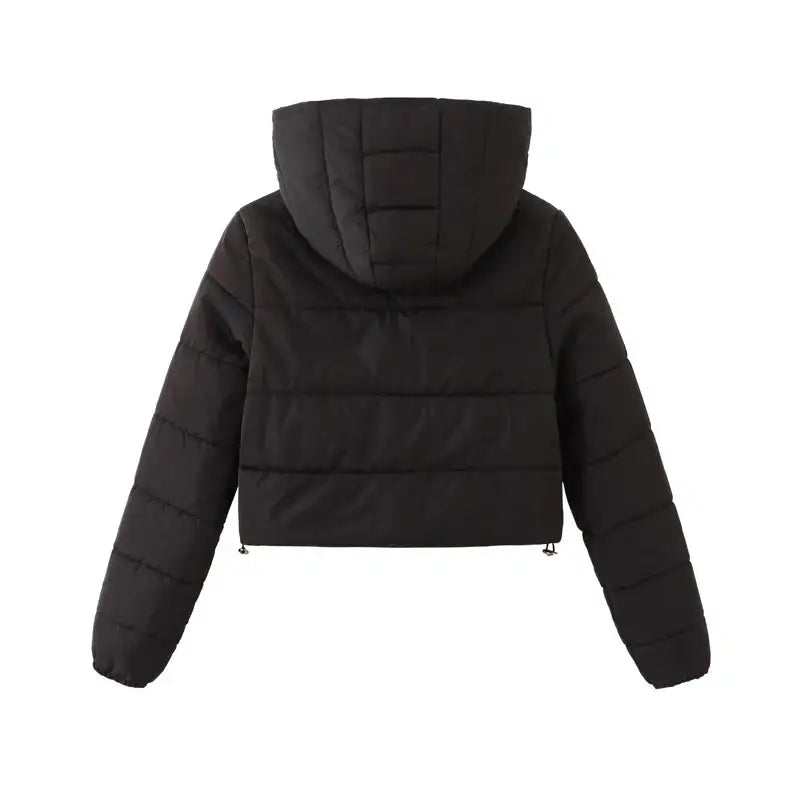 Schwarze Steppjacke mit Kapuze, Damenmode, trendiger Stil, IsabellBoutique030