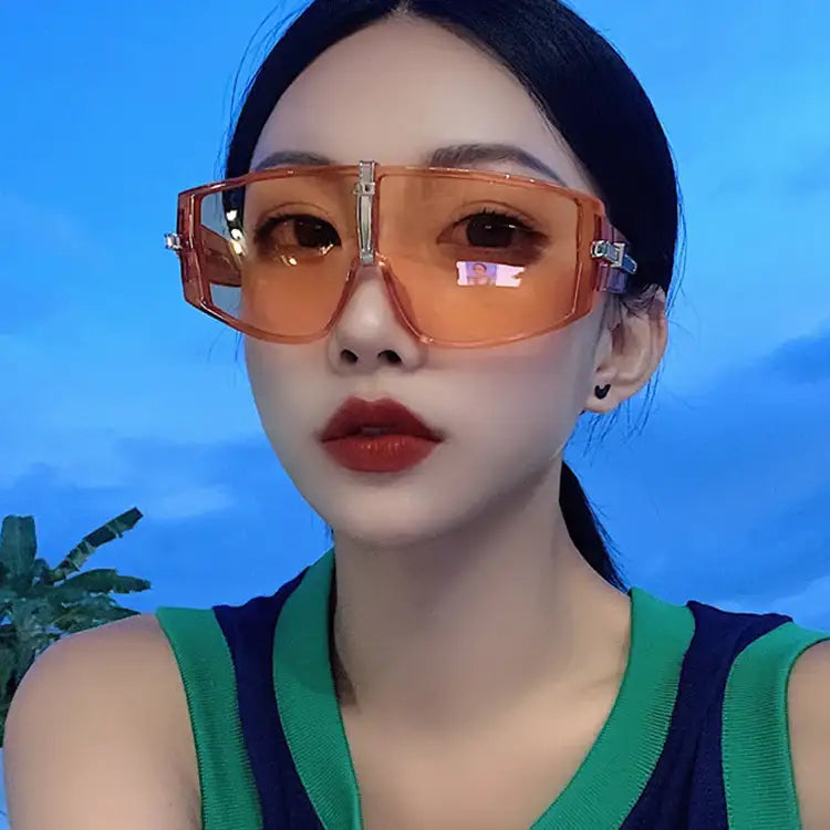 Übergroße orange Sonnenbrille, Damenmode. IsabellBoutique030
