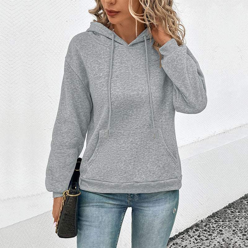 Grenzüberschreitender Langarm Hoodie in Unifarbe - Damenmode online kaufen | Isabell Boutique