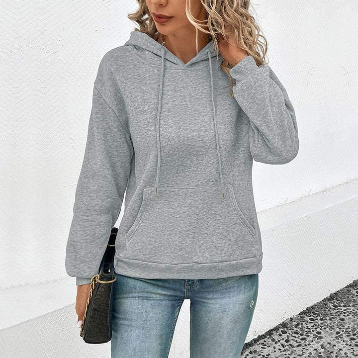 Grenzüberschreitender Langarm Hoodie in Unifarbe - Damenmode online kaufen | Isabell Boutique
