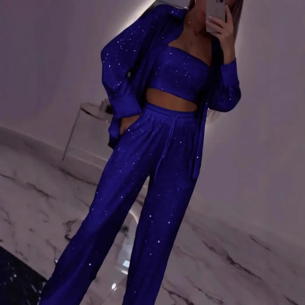 Loose Sequins Jacket Tube Top Three-piece Suit - Damenmode online kaufen | Isabell Boutique