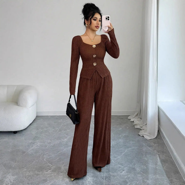 Modischer Damenanzug in Slim-Fit mit Metall-Rosen-Schnalle - Damenmode online kaufen | Isabell Boutique