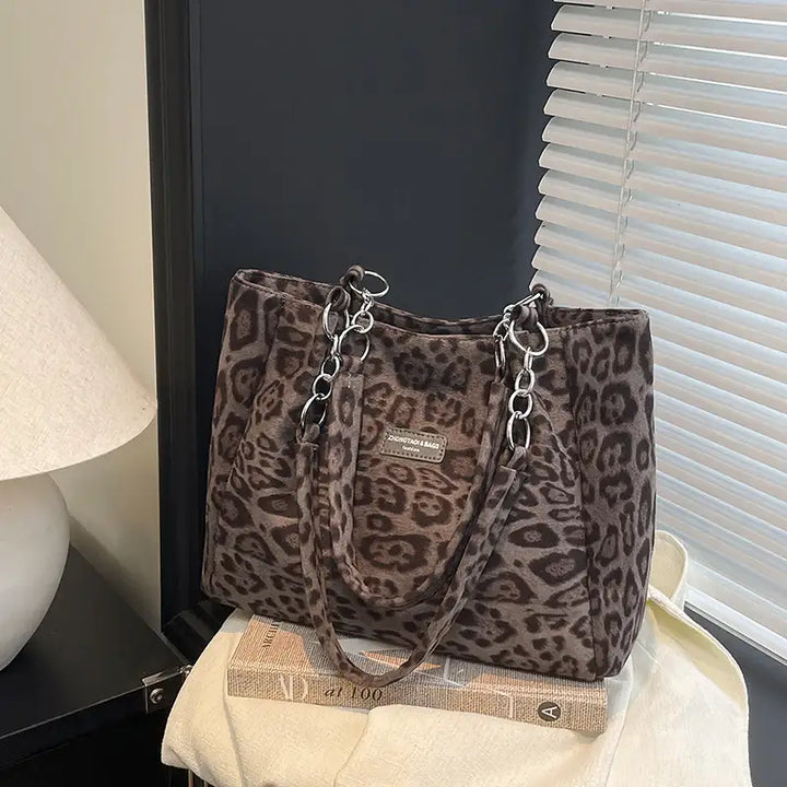 Leopardenmuster Handtasche grau, Schultertasche mit Kette, für Damen, IsabellBoutique030