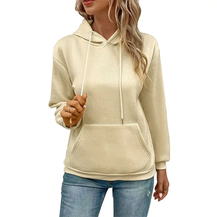Grenzüberschreitender Langarm Hoodie in Unifarbe - Damenmode online kaufen | Isabell Boutique
