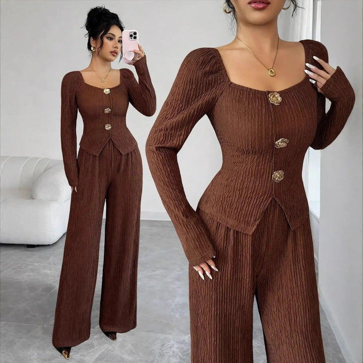 Modischer Damenanzug in Slim-Fit mit Metall-Rosen-Schnalle - Damenmode online kaufen | Isabell Boutique