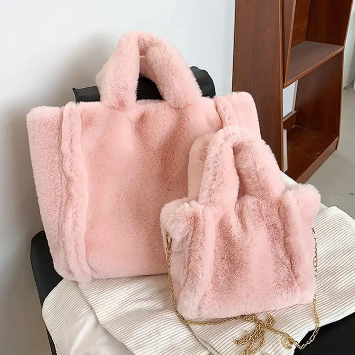 Wintertasche mit Kette – Plüsch Handtasche / Damen Schultertasche - Damenmode online kaufen | Isabell Boutique