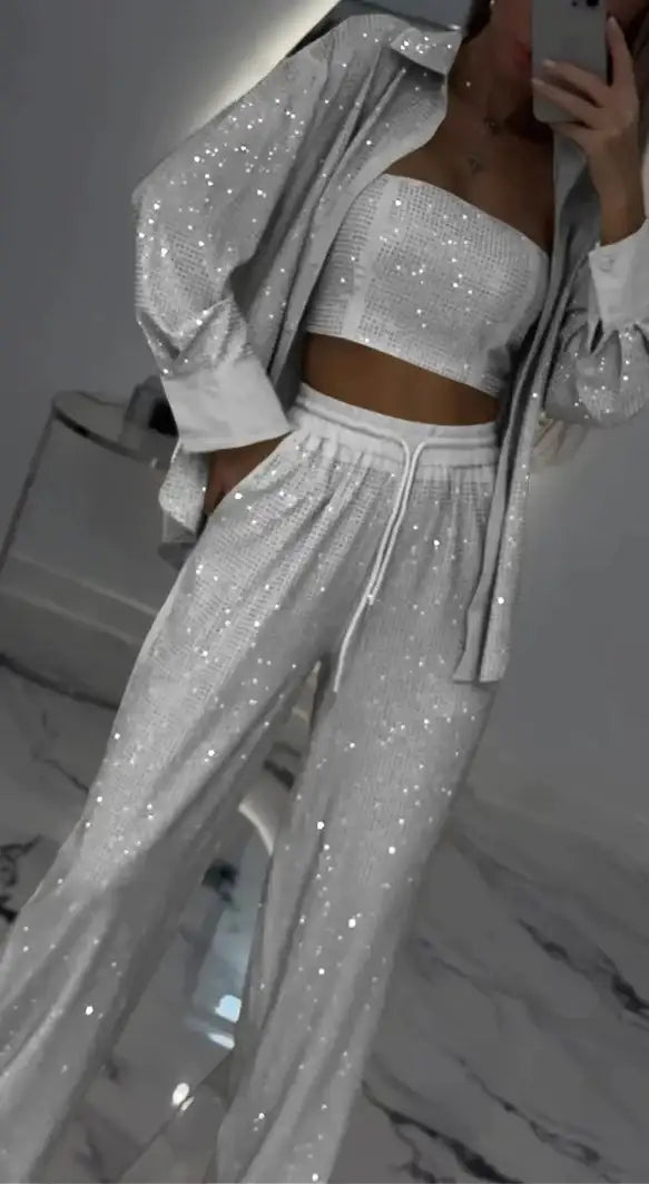 Loose Sequins Jacket Tube Top Three-piece Suit - Damenmode online kaufen | Isabell Boutique
