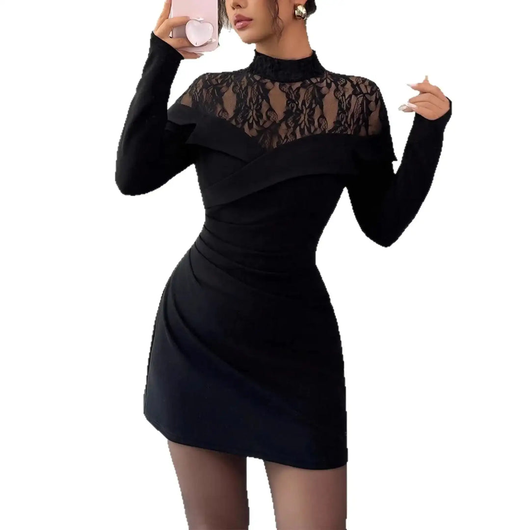 Schwarzes Mini-Kleid mit Spitze, elegantes Partykleid, IsabellBoutique030