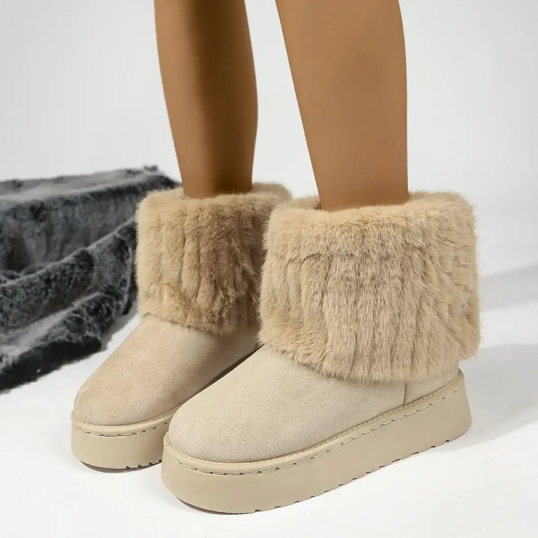 Herbst- und Winter-Freizeitstiefel mit dicker Sohle, runder Spitze und warmem Futter (Felloptik) - Damenmode online kaufen | Isabell Boutique