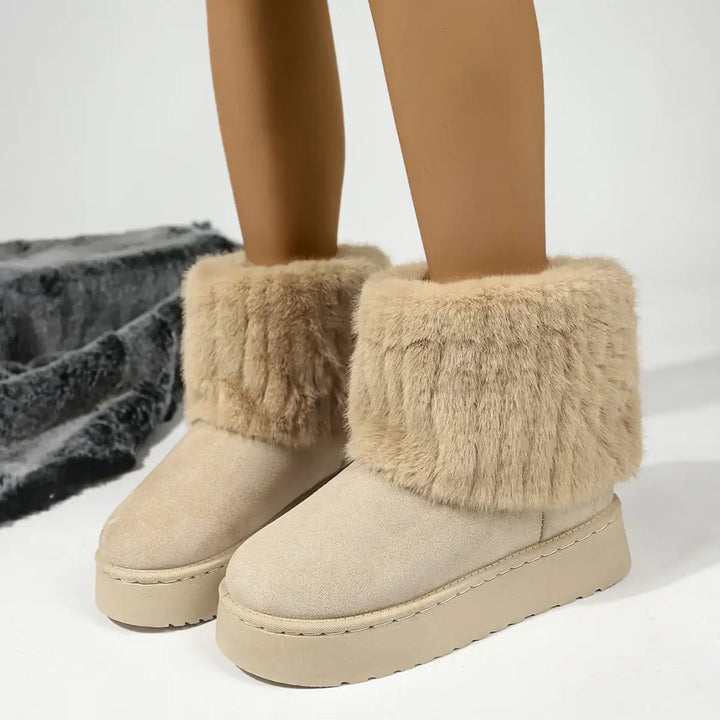 Herbst- und Winter-Freizeitstiefel mit dicker Sohle, runder Spitze und warmem Futter (Felloptik) - Damenmode online kaufen | Isabell Boutique