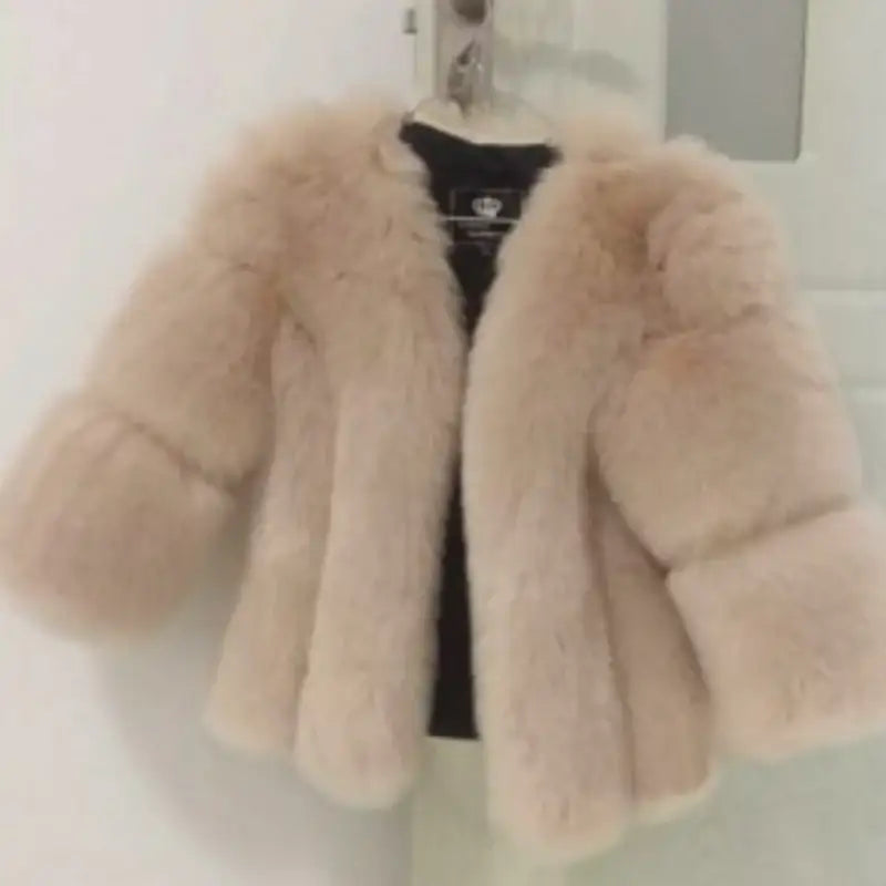 Beigefarbene Kunstfelljacke mit weitem Kragen, elegantes Design für Damen, IsabellBoutique030