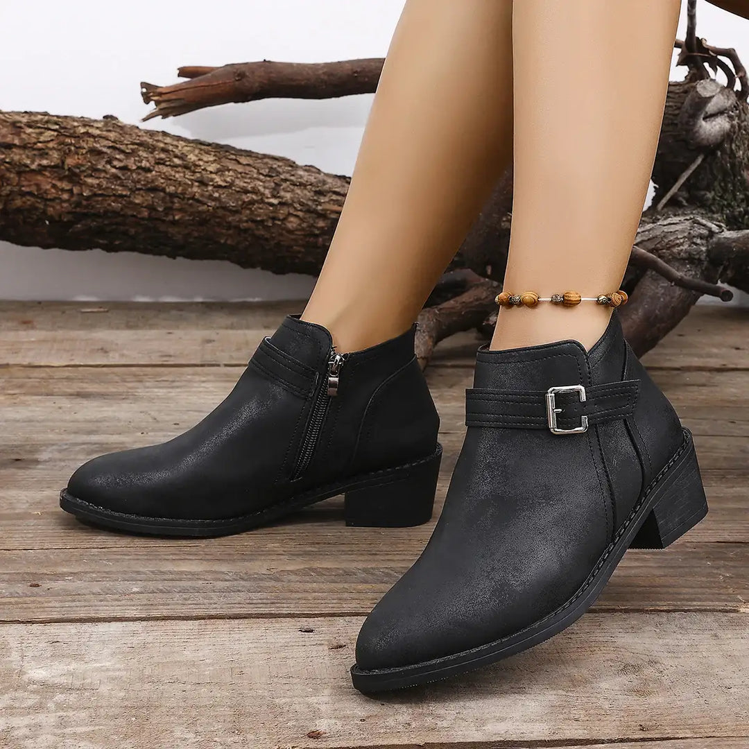 Schwarze Stiefeletten mit Schnalle und Reißverschluss, Damenmode bei IsabellBoutique030
